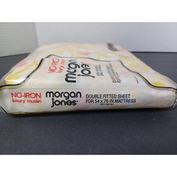 Vintage Morgan Jones double fitted sheet yellow and orange floral and butterfly - Picture 6 of 8